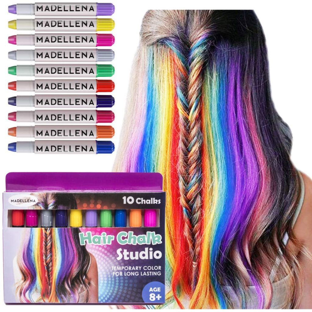 10 hair color markers and girl with rainbow hair