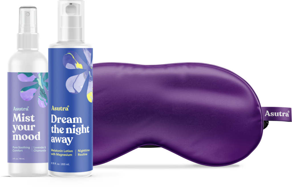 Sleep kit with lotion, aromatherapy mist and eye pillow
