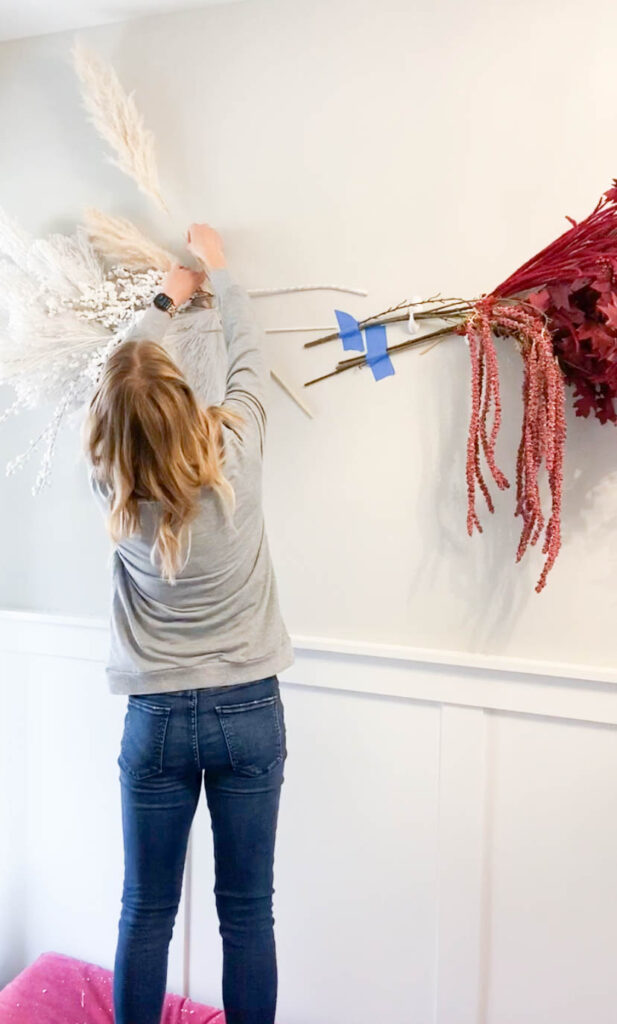 hanging flowers using command hooks and painters tape