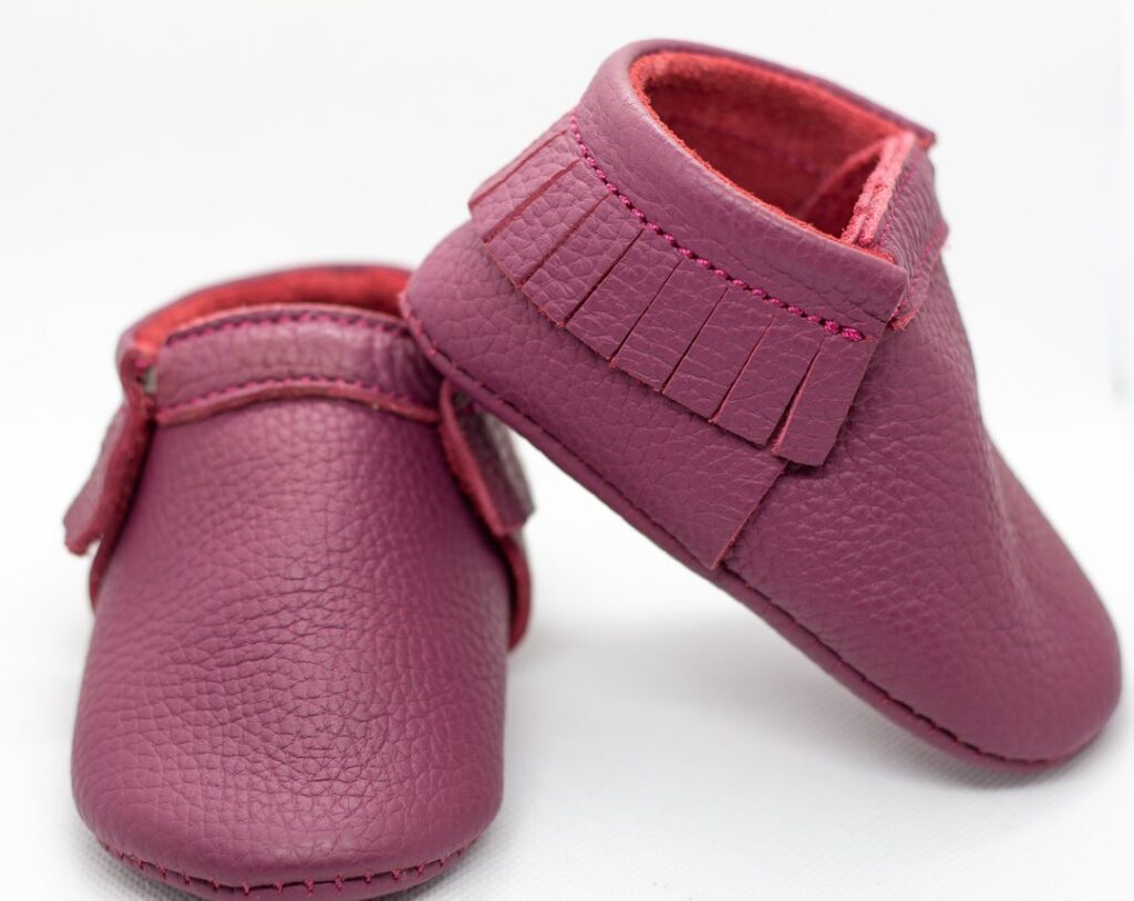 Pink leather baby moccasins