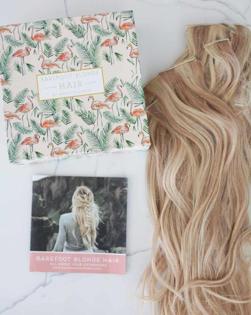 Barefoot Blonde hair extensions and packaging