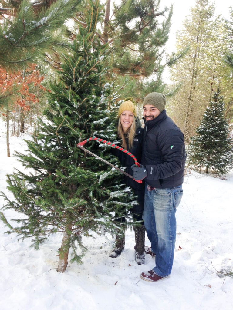 Cutting down a real Christmas tree