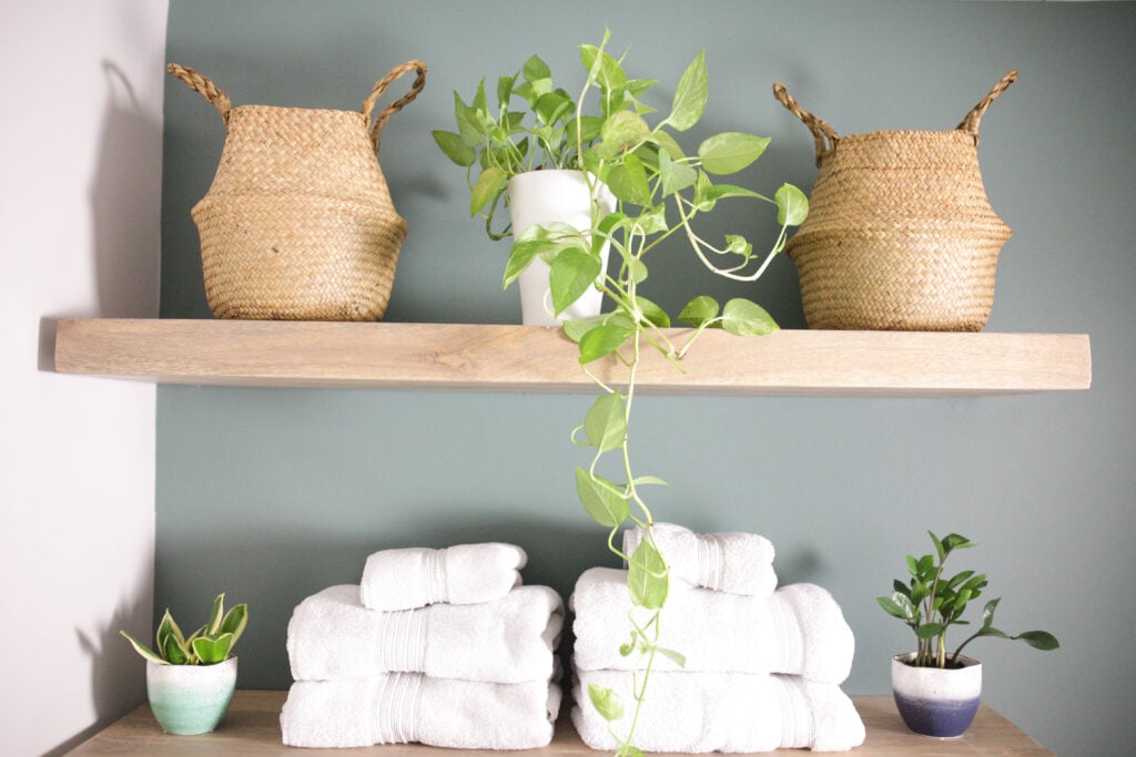 Laundry room floating shelves