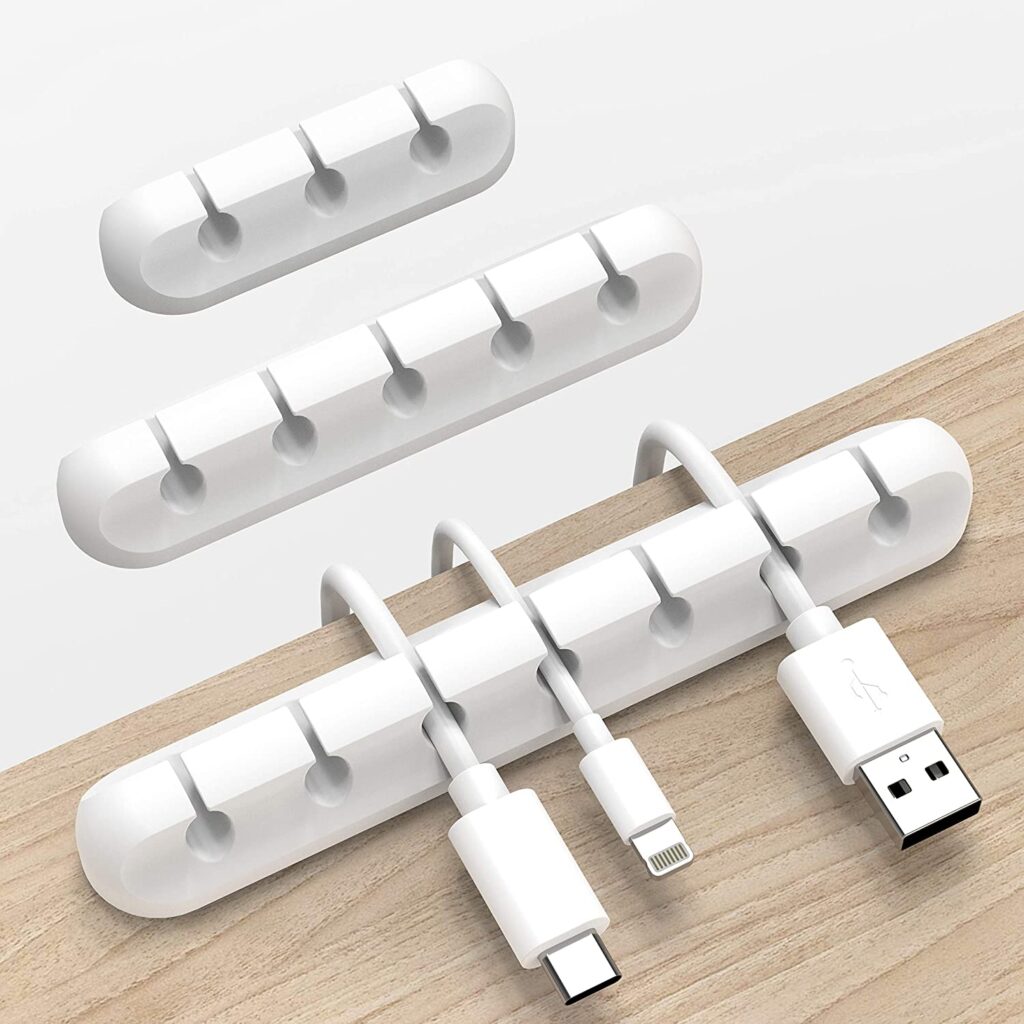 White cord organizers with 3, 5 or 7 spots for cords