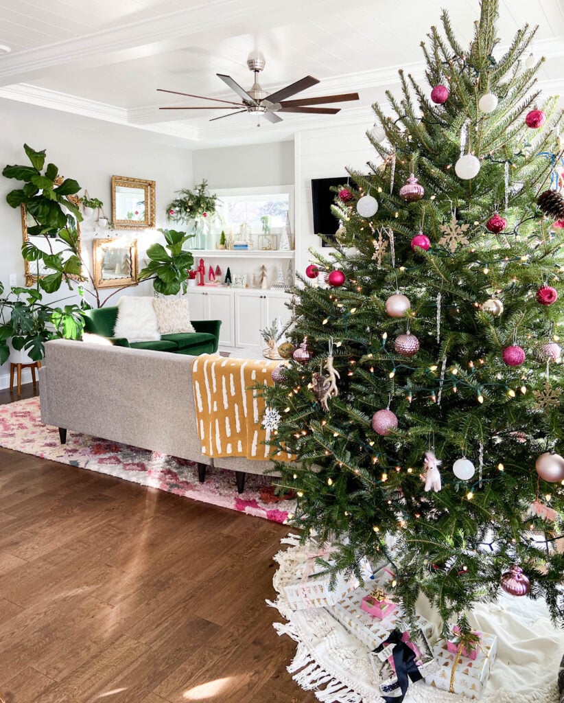 colorful christmas decor in living room