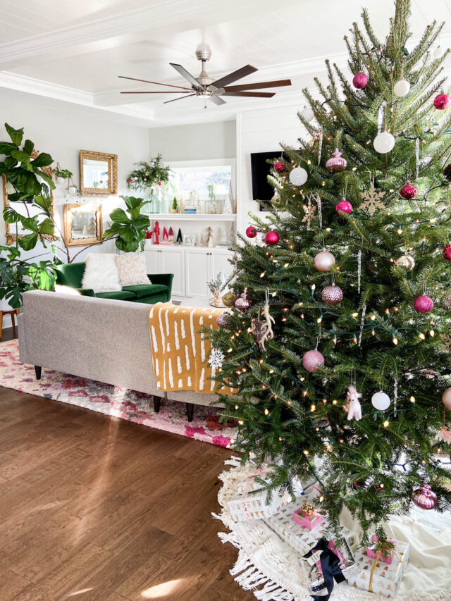 colorful christmas decor in living room