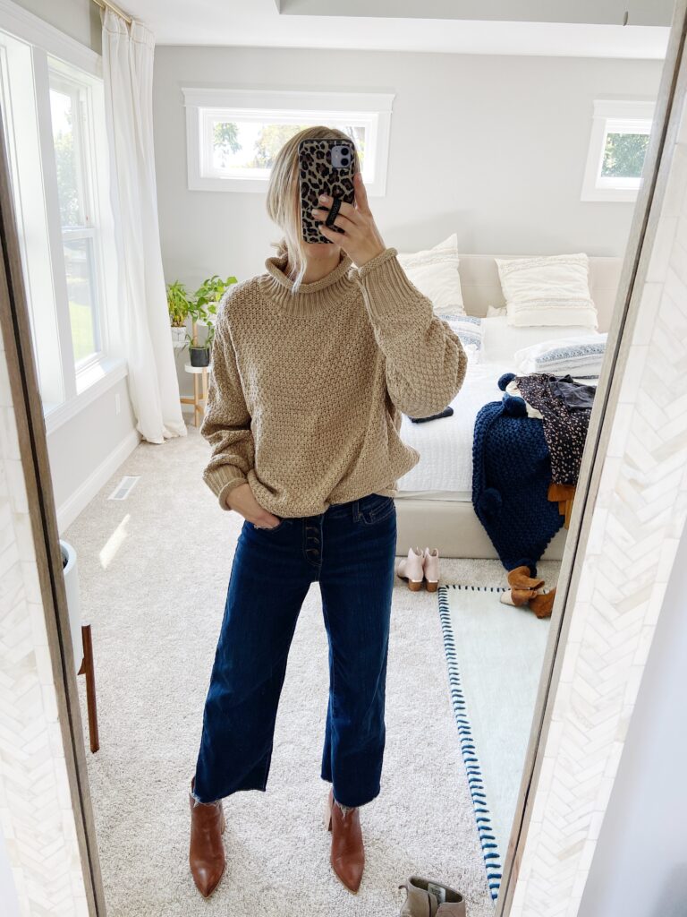 oversized sweater and cropped wide leg pants
