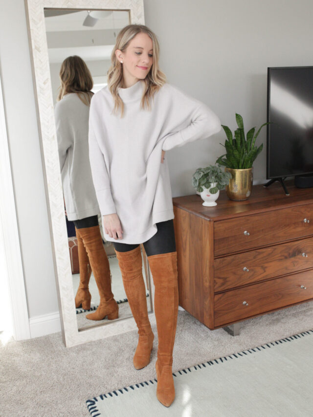 faux leather leggings outfit with oversized sweater