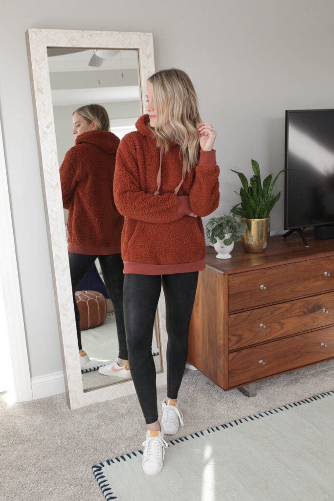 Pair Your Leather Leggings with a Fleece Sweatshirt