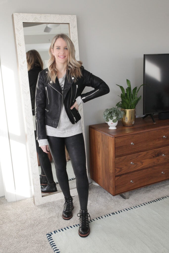 Keep Your Leather Legging Outfit Edgy with a Leather Jacket