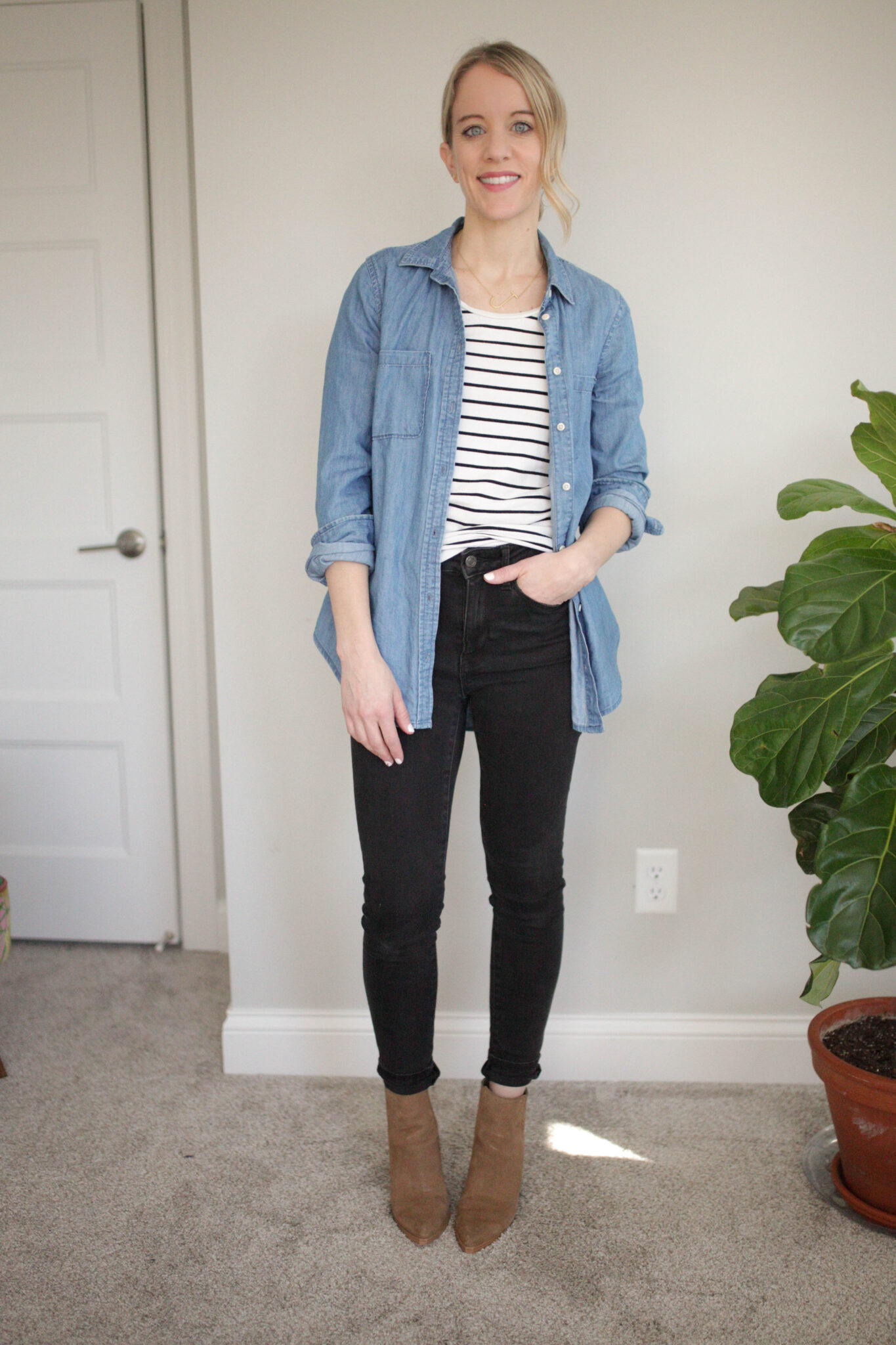 Stripe Top with Chambray