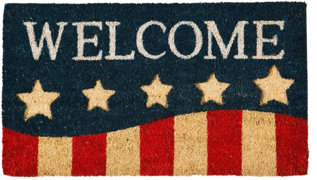 Welcome mat with stars and stripes