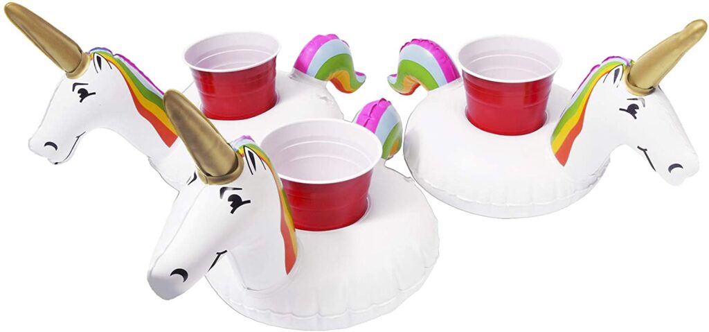 Inflatable unicorn drink holders