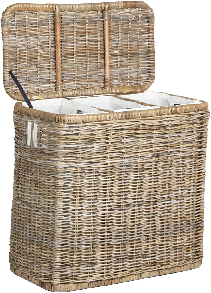 The Basket Lady 3-Compartment Wicker Laundry Sorter Hamper