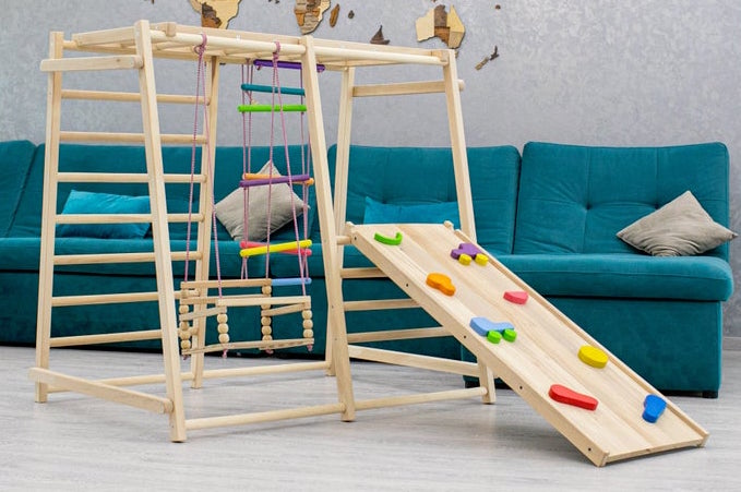 Climbing ramp and arch and foldable triangle playground