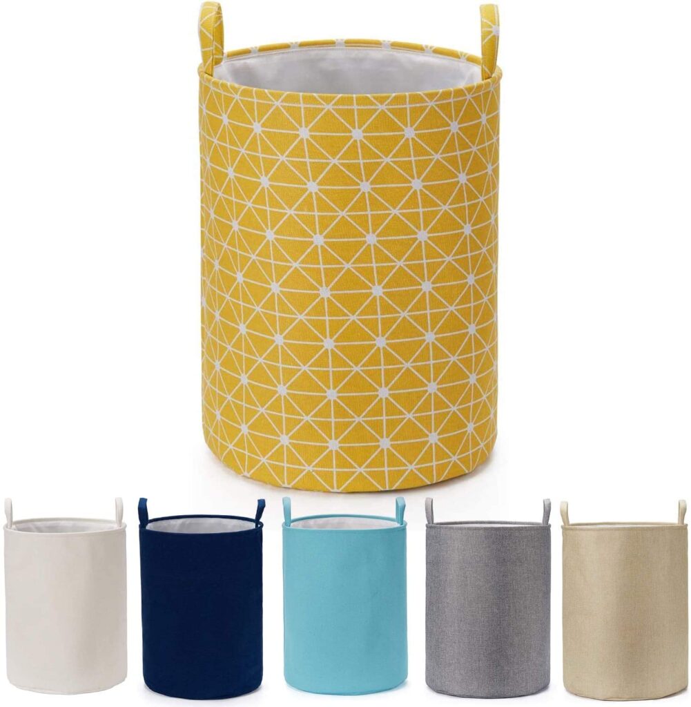 Every Deco Round Cylinder Wire Metal Frame Dual Fabric Laundry Basket