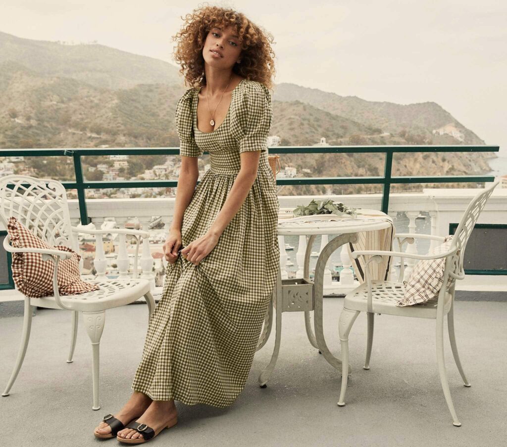 Kennedy dress in olive gingham from Doen