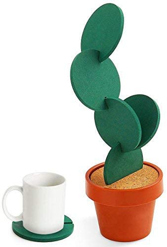 Green coasters that look like a cactus in a pot when put together