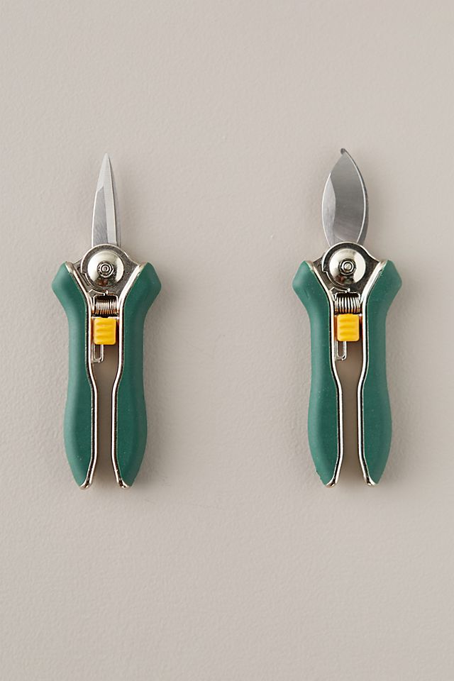 Set of two pruning shears with green handles
