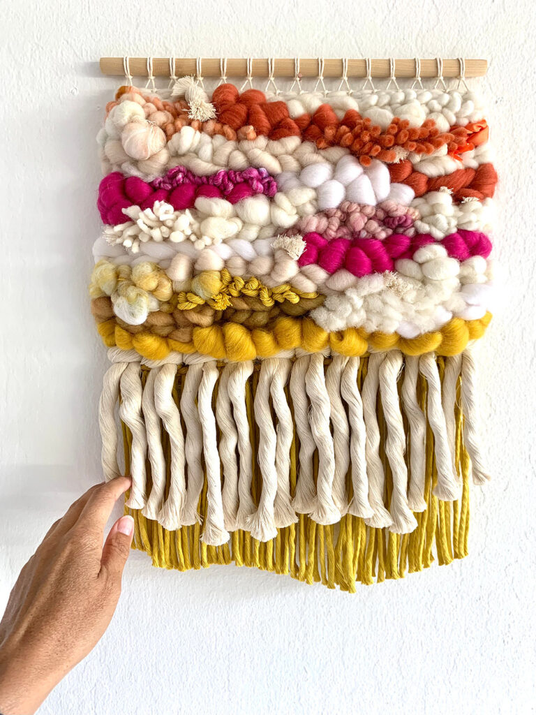 Colorful fiber art wall hanging