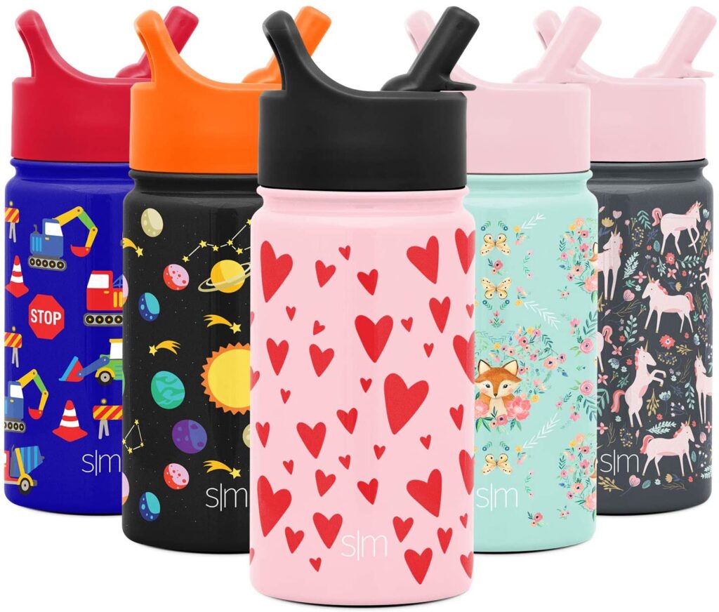Water bottles in different patterns