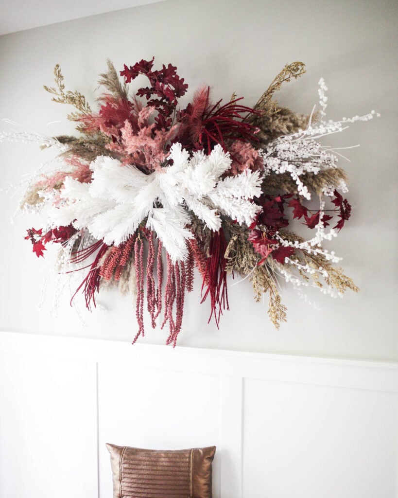 A large fall floral wall hanging