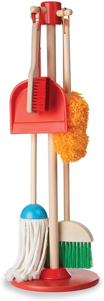 Melissa and Doug cleaning set with mop, broom, duster, brush and dustpan