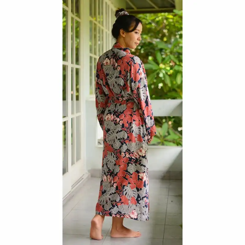 Kimono Robe Orchid Coral Navy