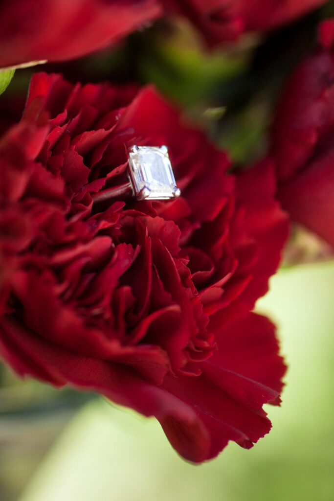 Engagement ring on flower