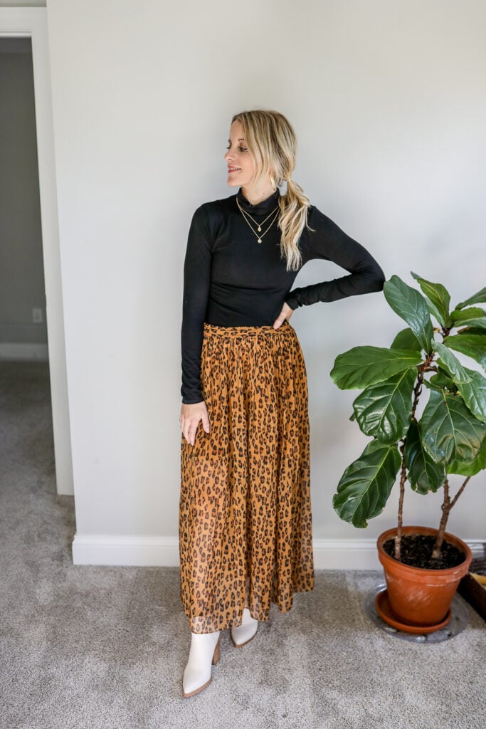 Girl Wearing Maxi Skirt + Black Bodysuit 