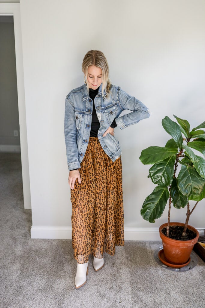 Long skirt hotsell with denim jacket