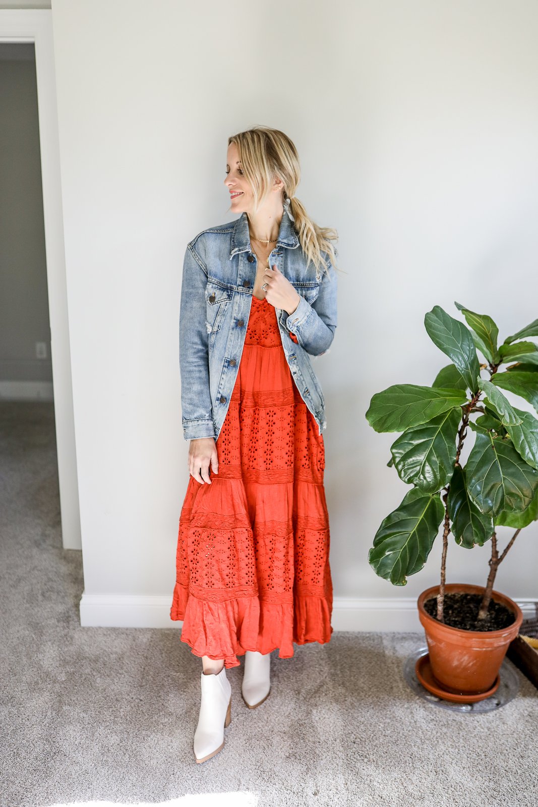 Denim Jacket + Colorful Summer Dress