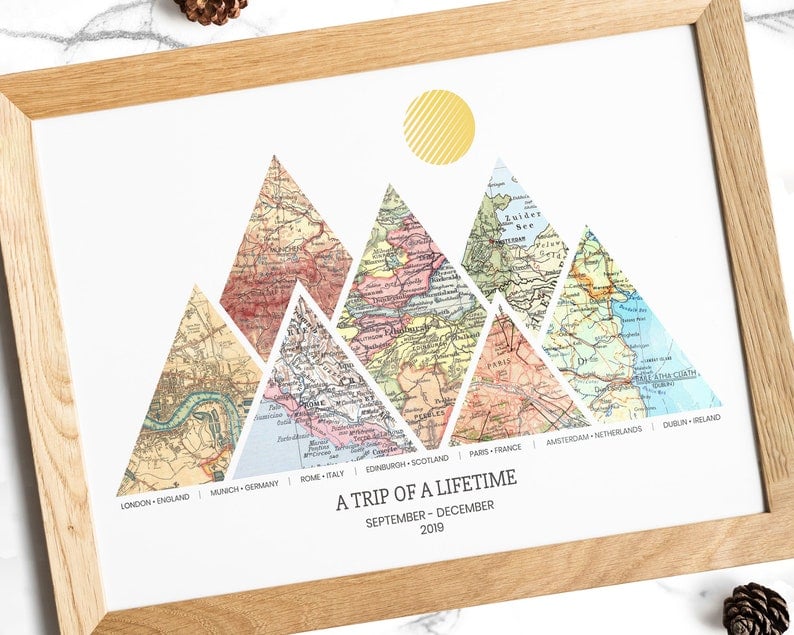 Art - triangle mountains cut out of different maps