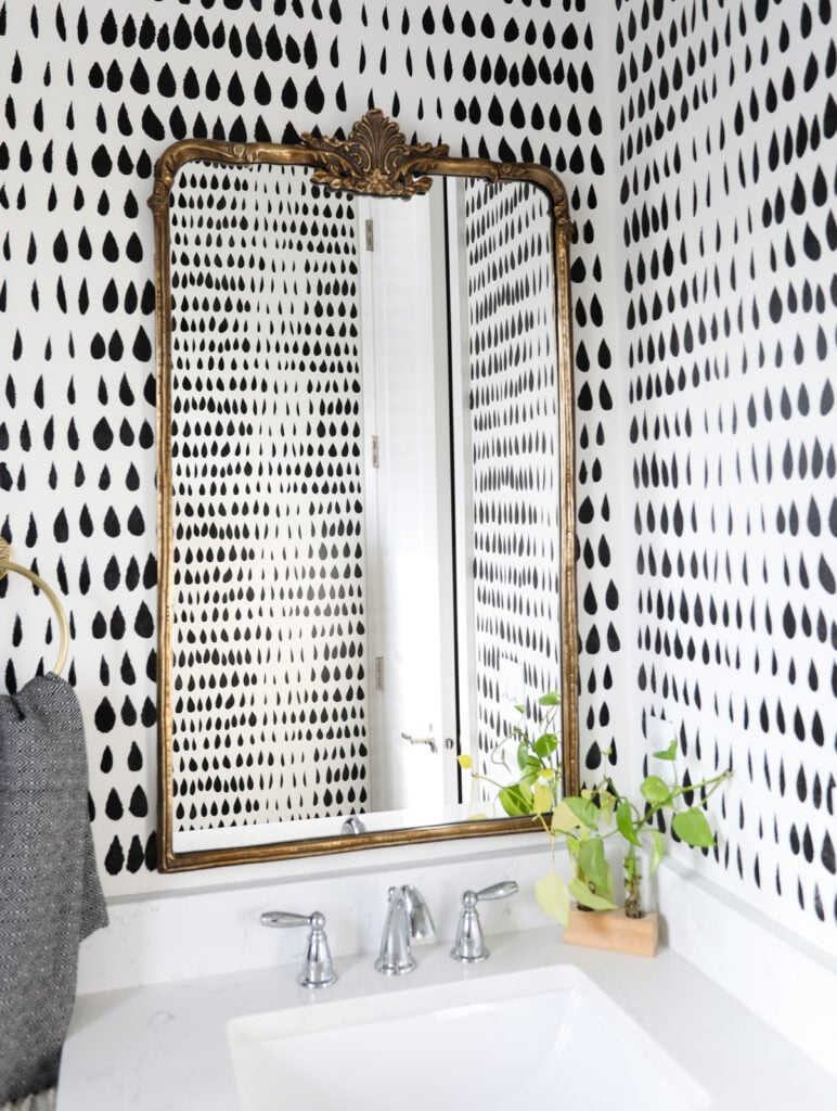 Anthropologie Madelie mirror in stenciled bathroom