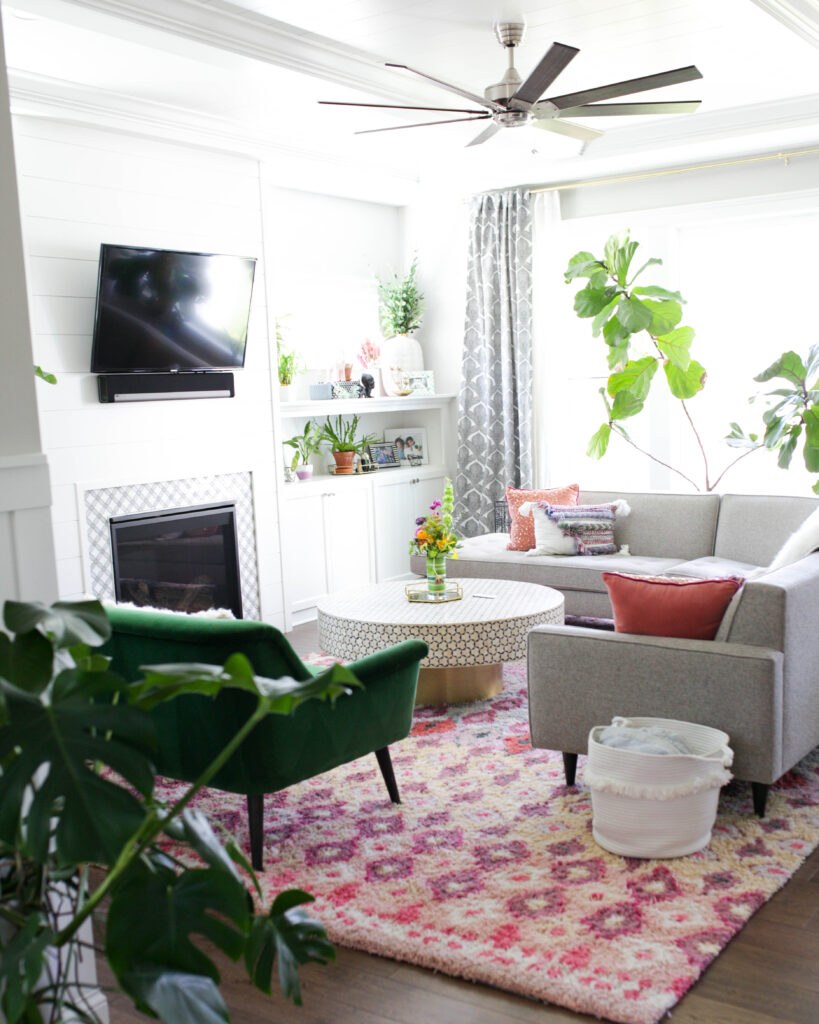 living room with large rug