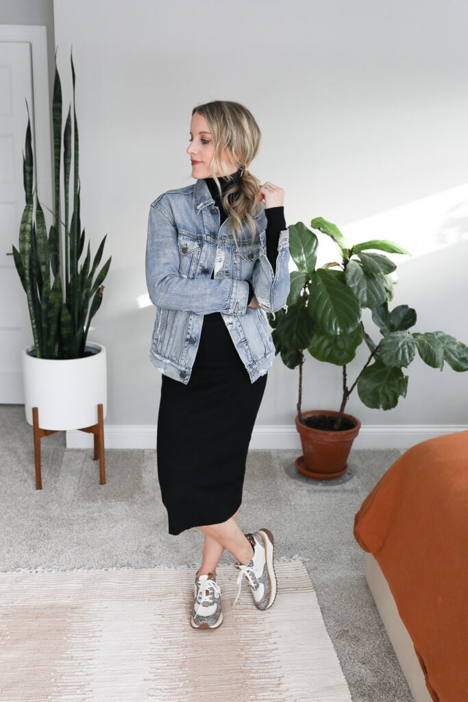 What I Wore: Sweater Dress + Denim Jacket