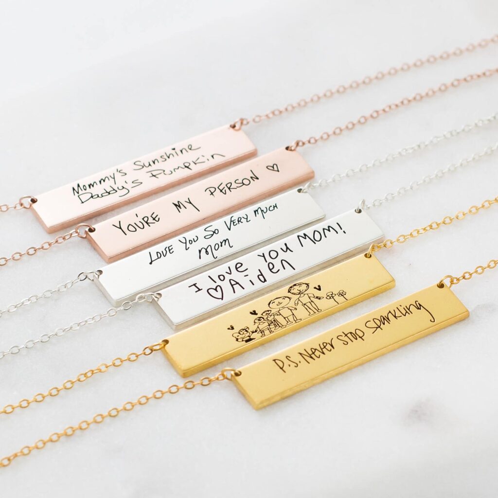 Necklaces with handwriting engraved messages