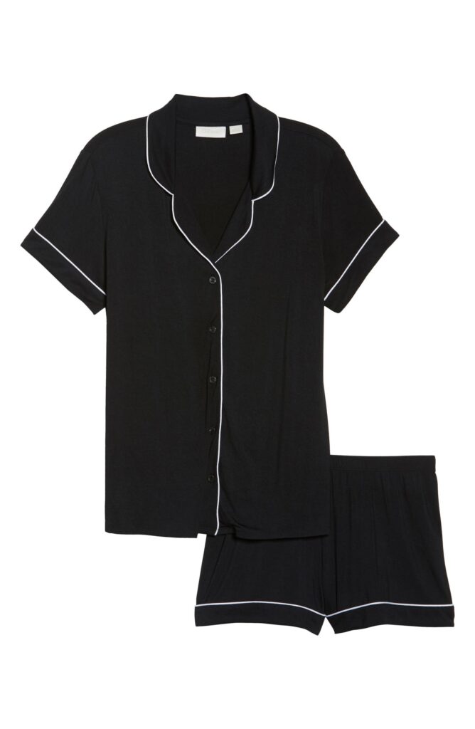 Black shorts and short-sleeve pajama set
