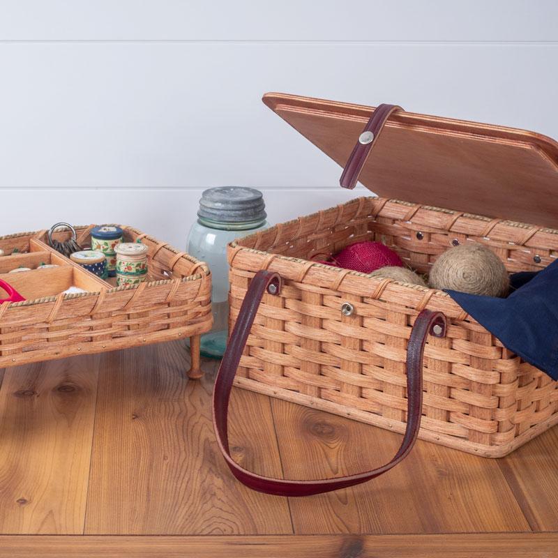 Sewing baskets with sewing supplies
