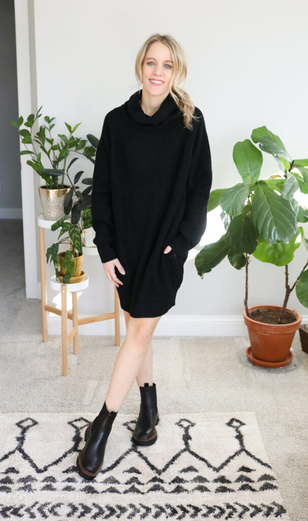 chelsea boots and sweater dress