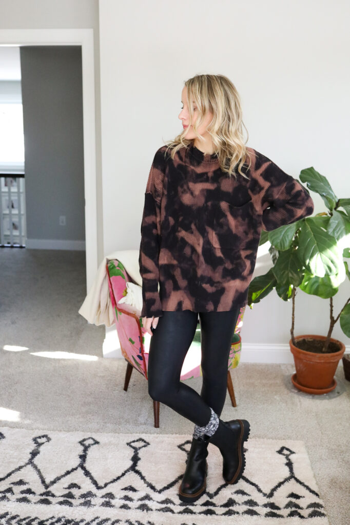 chelsea boots and sweater and leggings