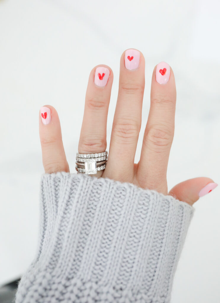 pink nails red hearts valentines nails