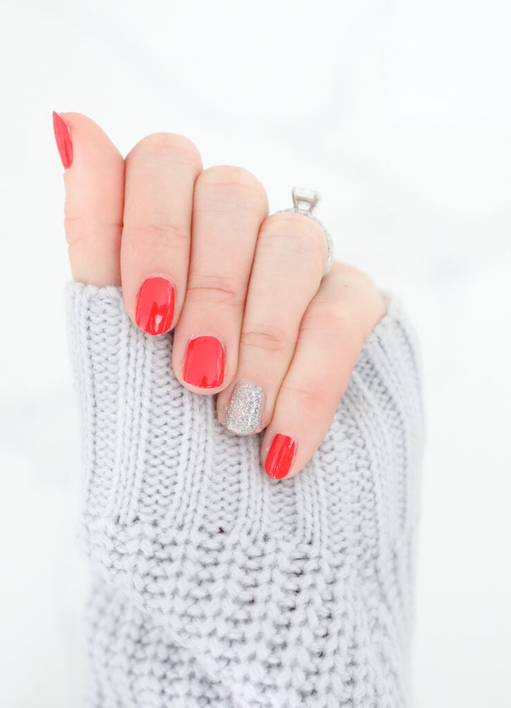 red silver glitter valentines nails