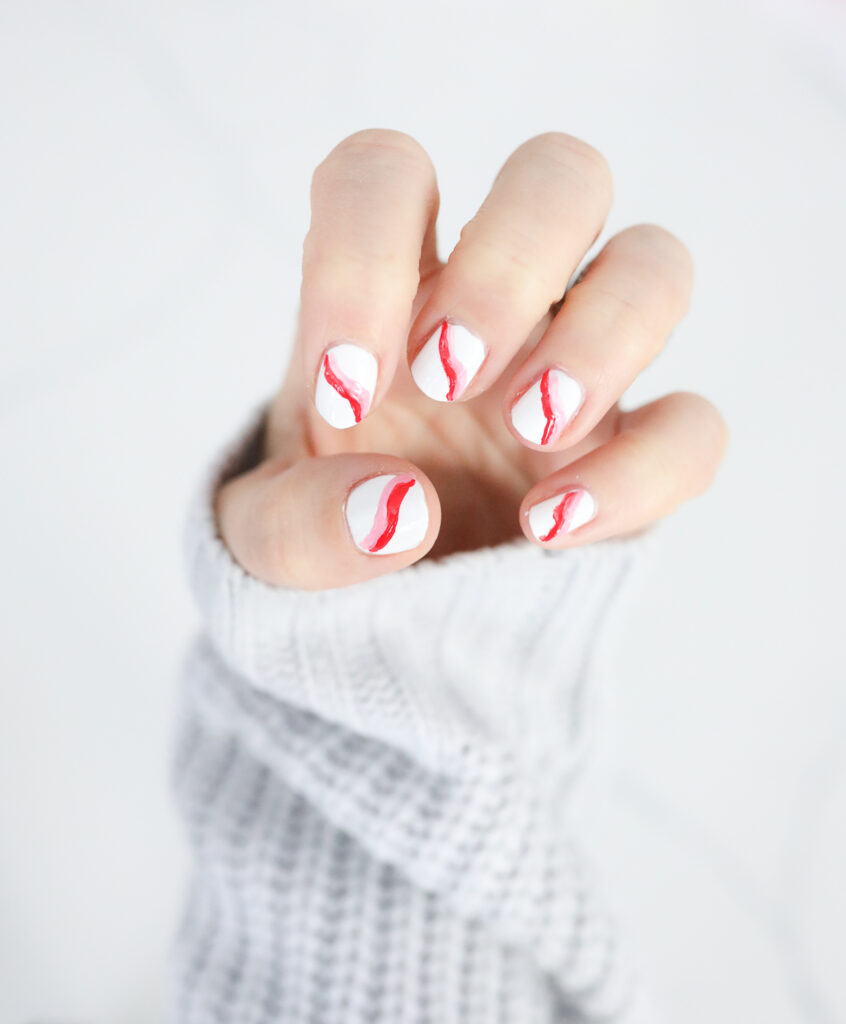 Matte Short Oval Nails Black white Lines Simple Design - Temu