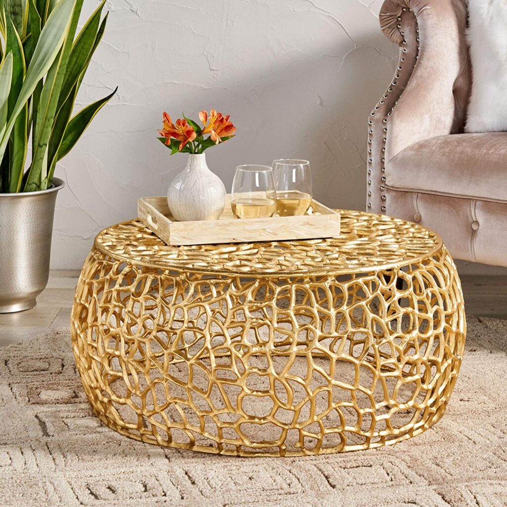 Carrie Modern Aluminum Mesh Coffee Table, Gold