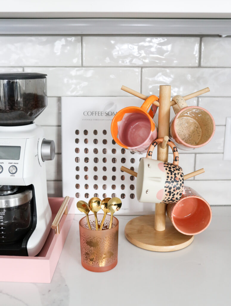 coffee bar at home with coffee mug holder