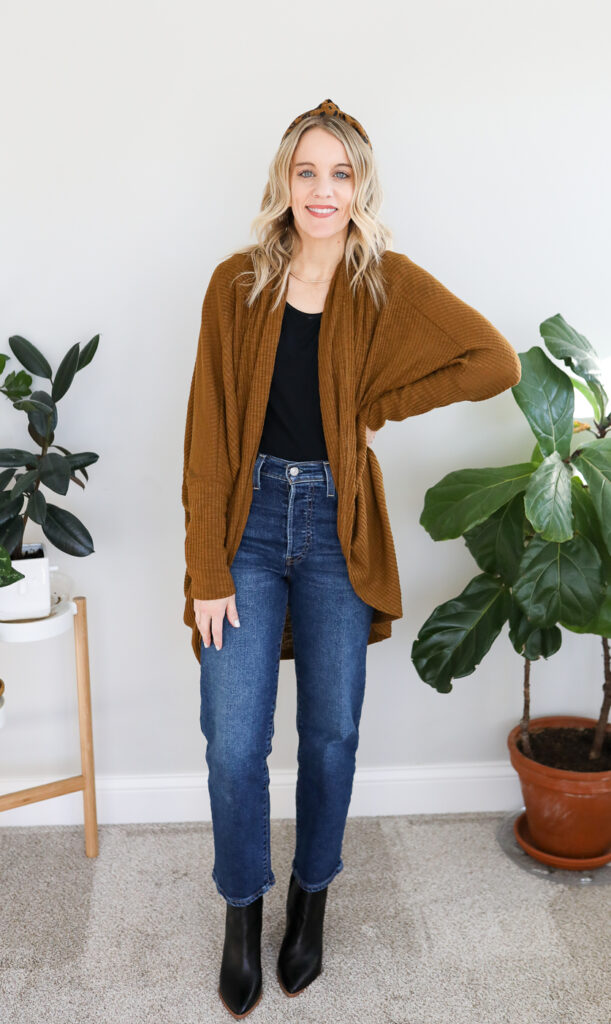 cropped jeans and batwing cardigan