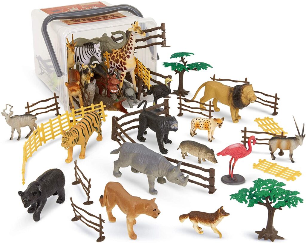 Bucket of small animal toys