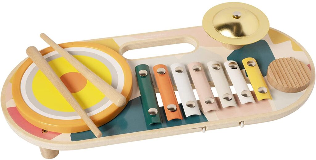 Musical instrument toy with drum, xylophone and cymbal