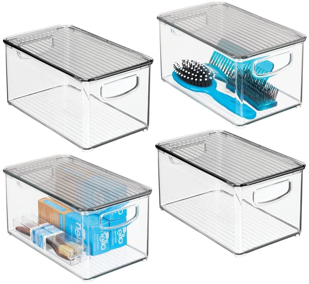 Clear stackable plastic bins